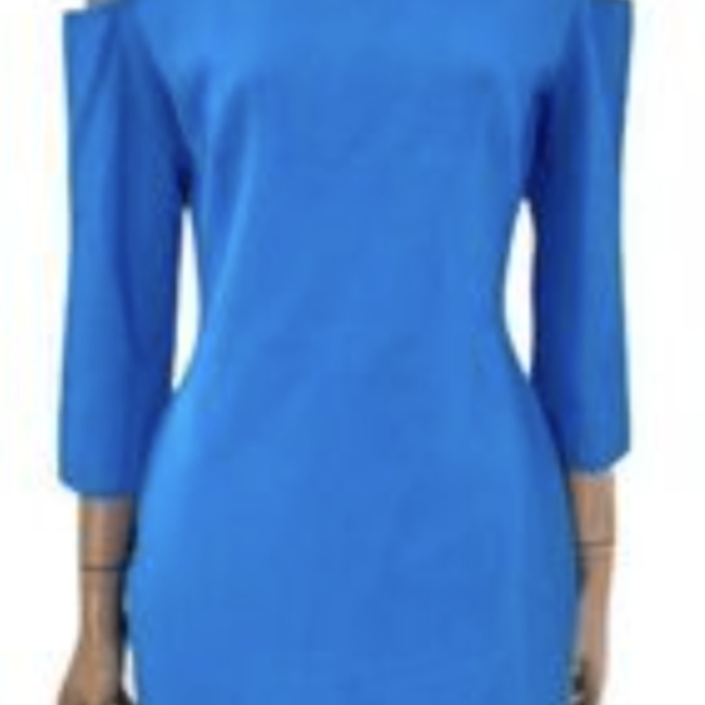 St. John Designer Women Blue Cocktail Dress Sz 2 Cold Shoulder Bodycon $1,195